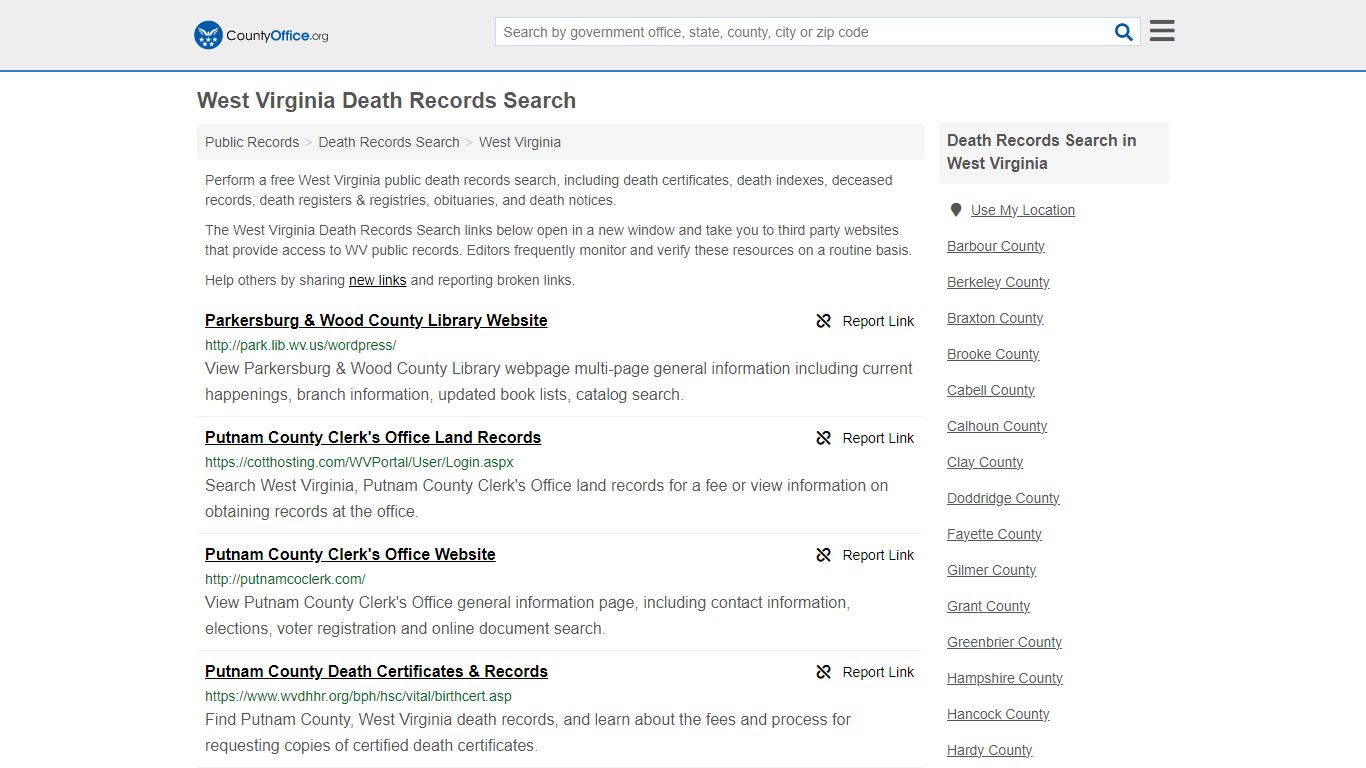 West Virginia Death Records Search - County Office